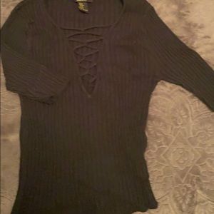 Black Ribbed cross v neck top